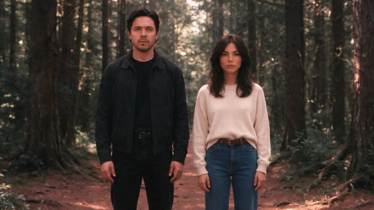 Un hombre y una mujer en un bosque.